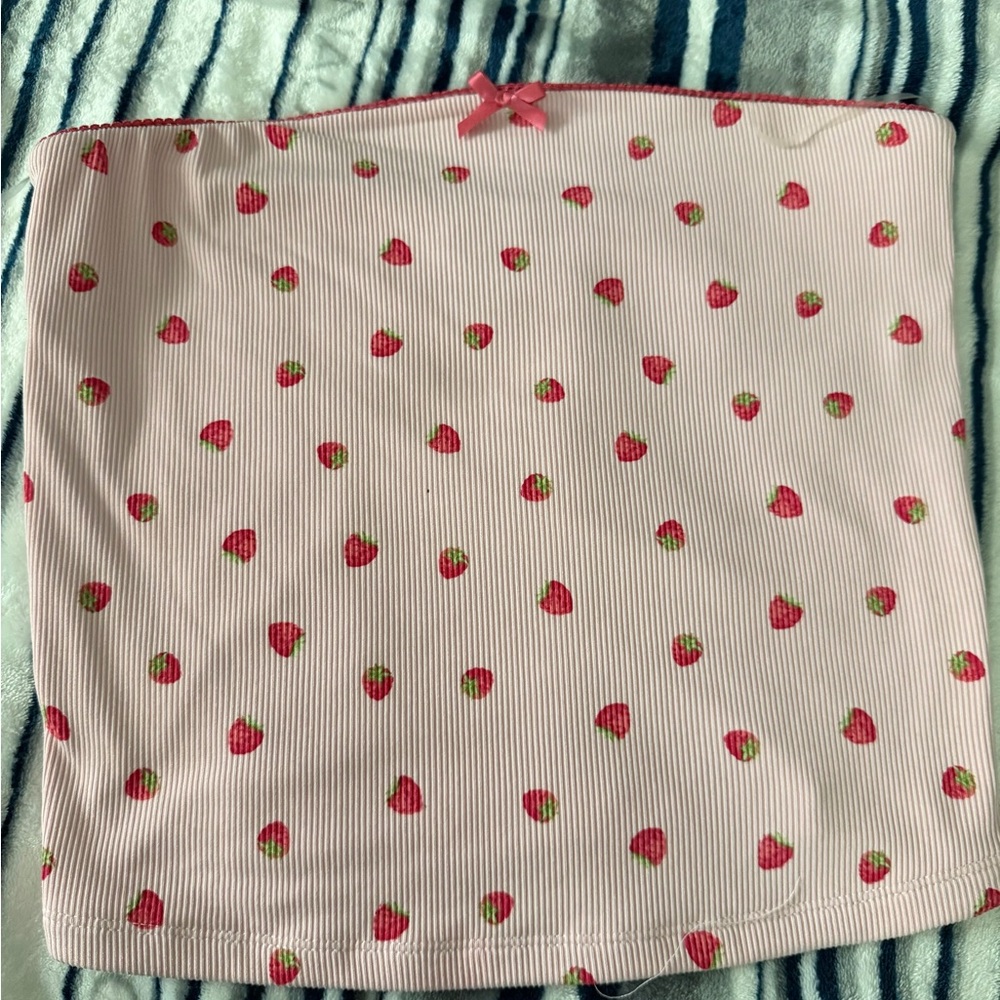Girls' Pink Strawberry Print Tube Crop Top